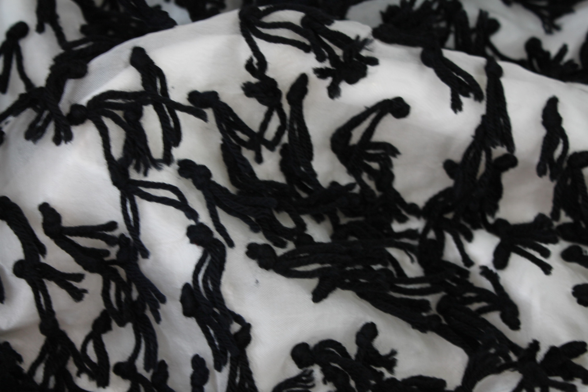 Yarn Tassels on Silk Organza - Black on Ivory fabric, image 2 of 8