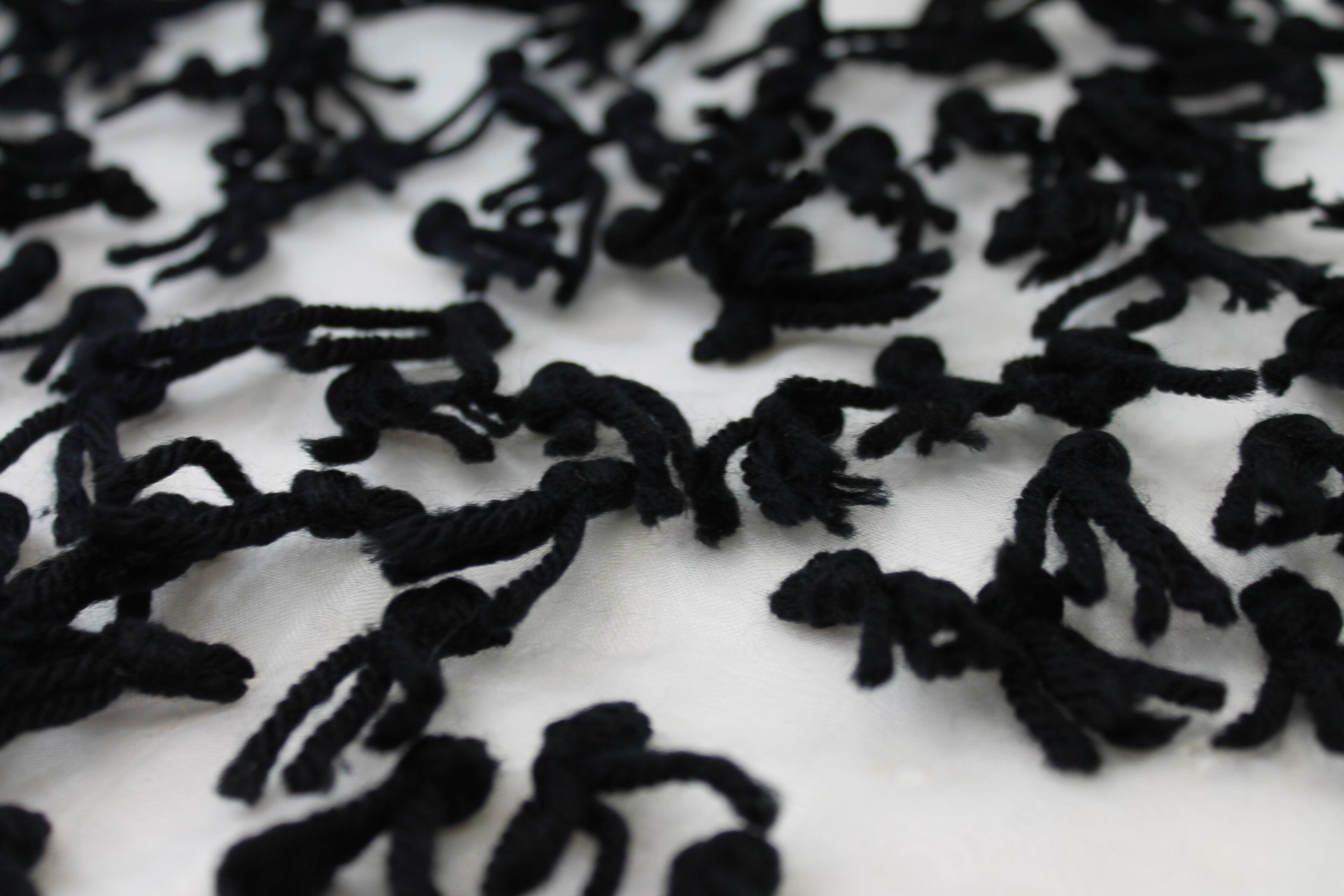 Yarn Tassels on Silk Organza - Black on Ivory fabric
