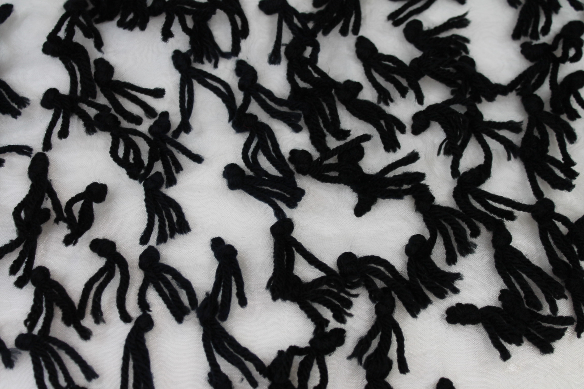 Yarn Tassels on Silk Organza - Black on Ivory fabric, image 6 of 8