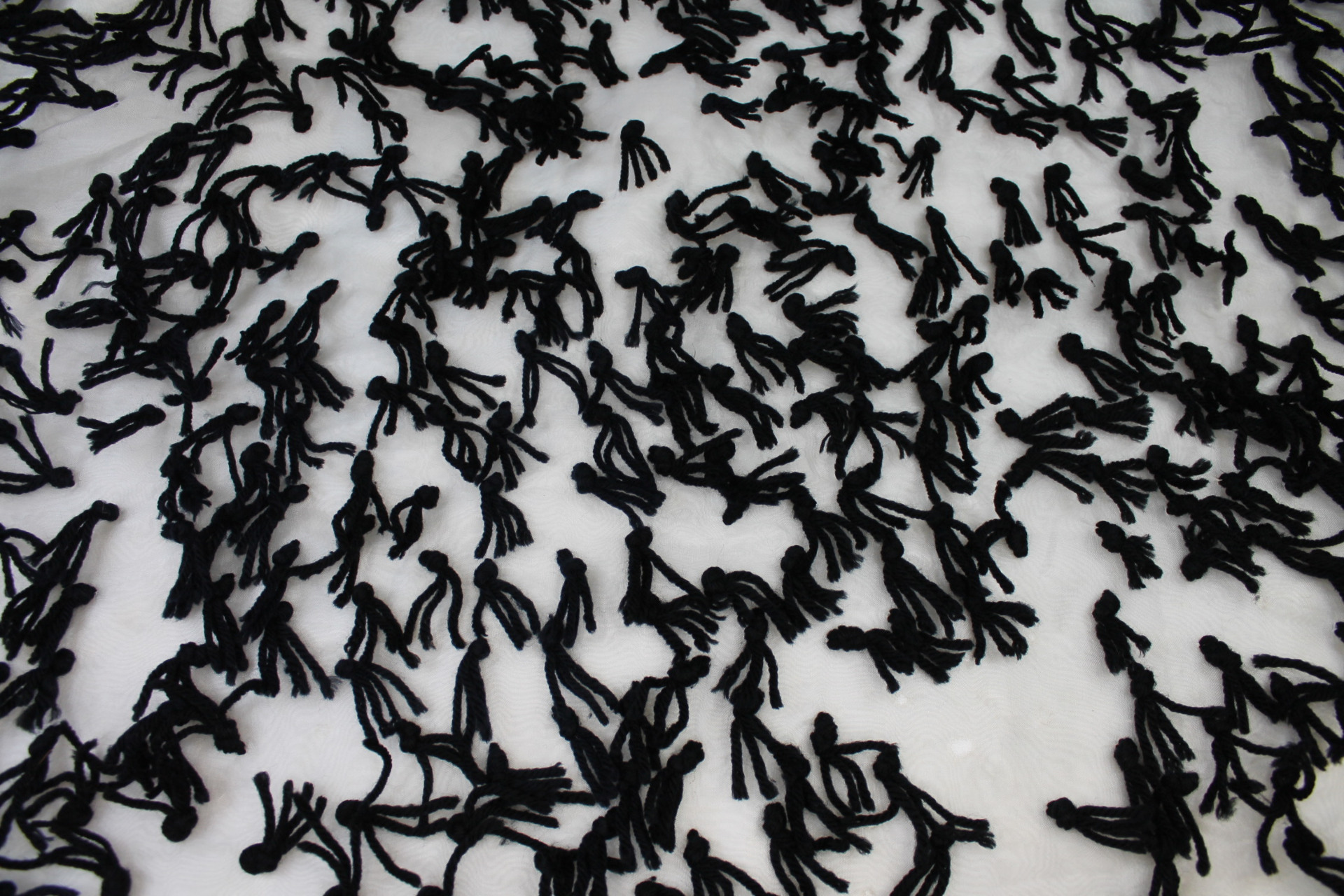 Yarn Tassels on Silk Organza - Black on Ivory fabric, image 7 of 8