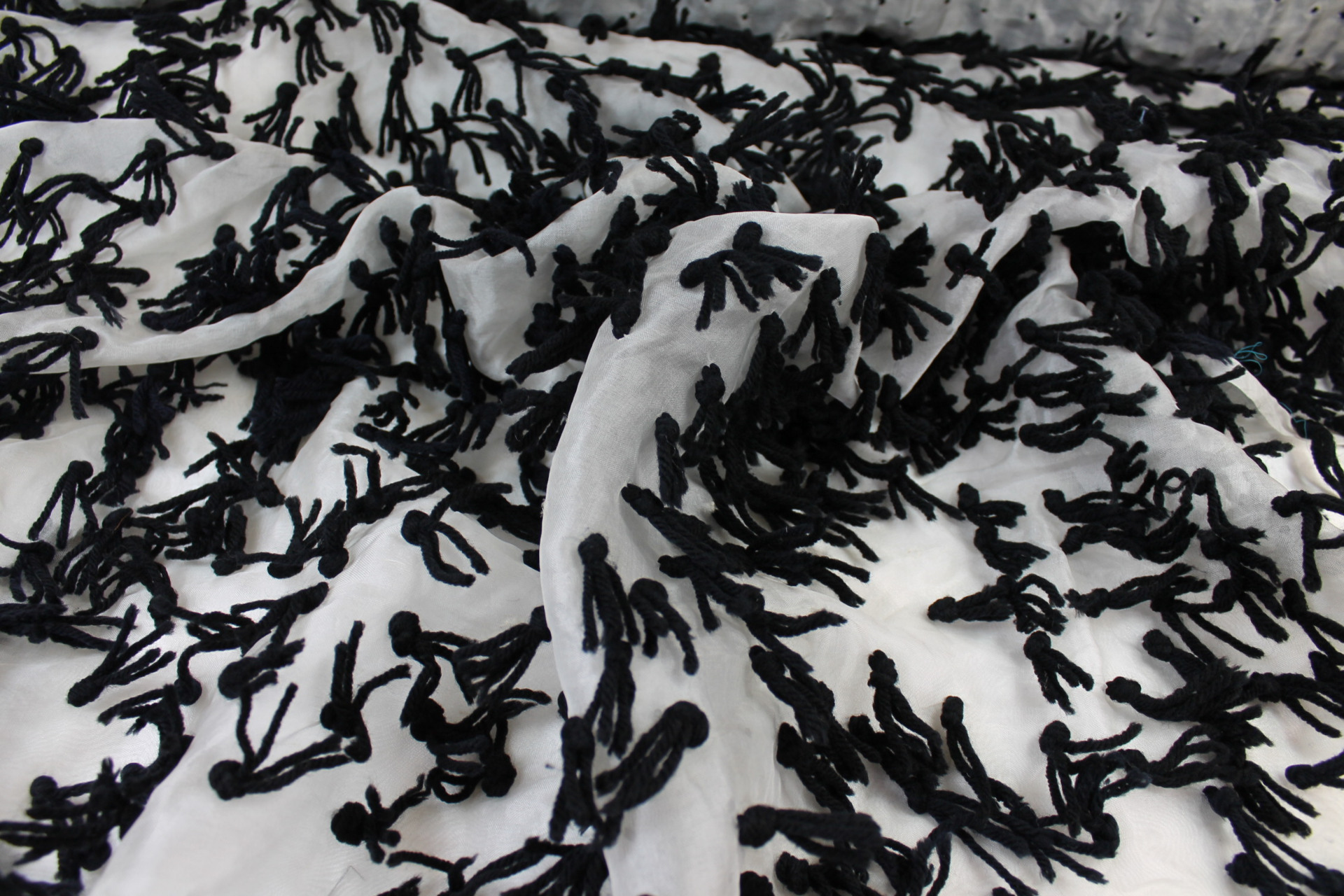 Yarn Tassels on Silk Organza - Black on Ivory fabric, image 8 of 8