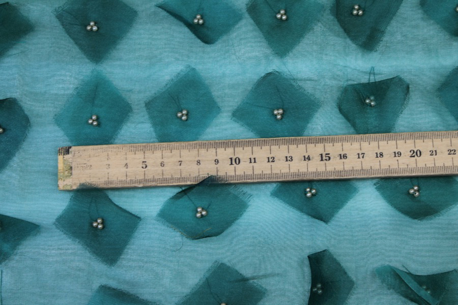 Appliqué and Pearl Silk Organza - Teal fabric, image 6 of 8