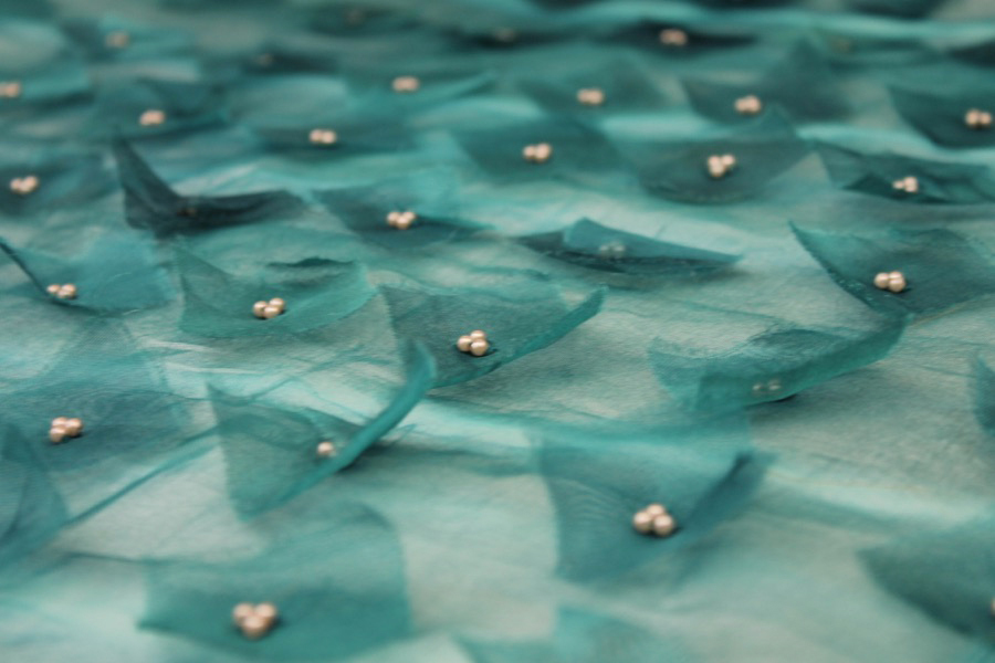 Appliqué and Pearl Silk Organza - Teal fabric, image 2 of 8