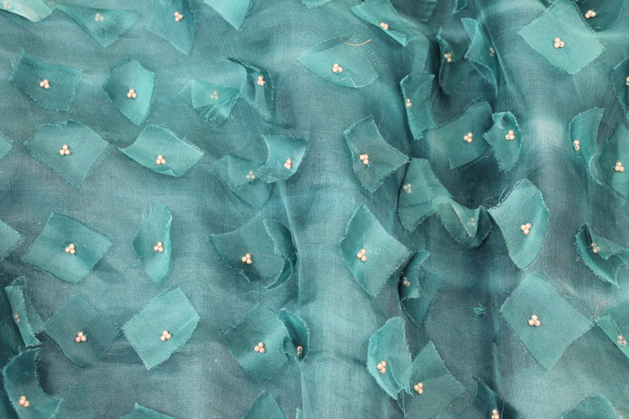 Appliqué and Pearl Silk Organza - Teal fabric, image 3 of 8