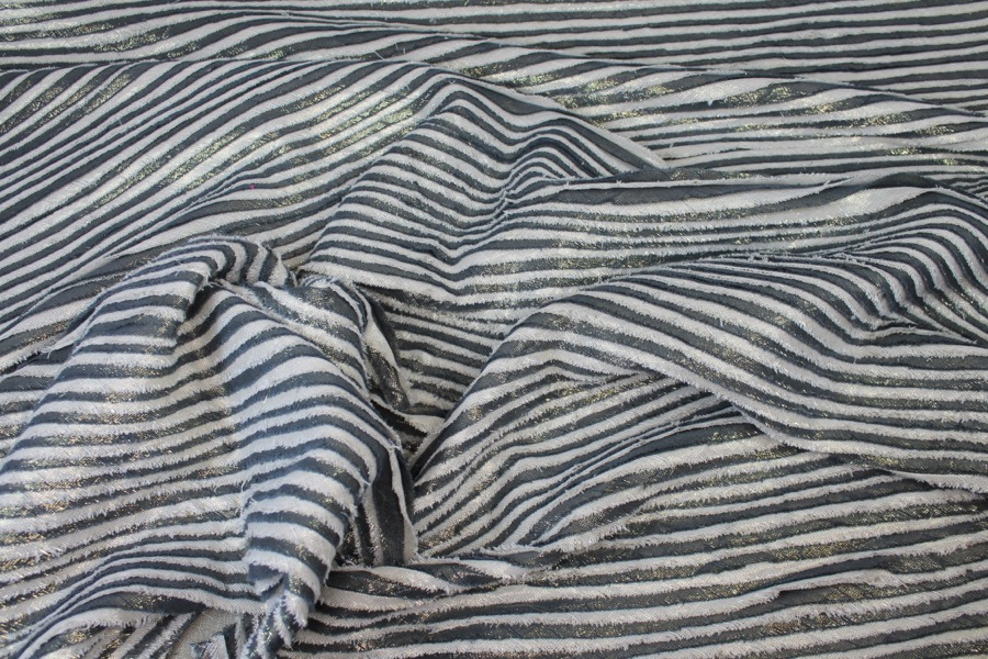 Cotton and Lurex Stripe Applique - Dark Grey, Cream and Gold fabric, image 5 of 10