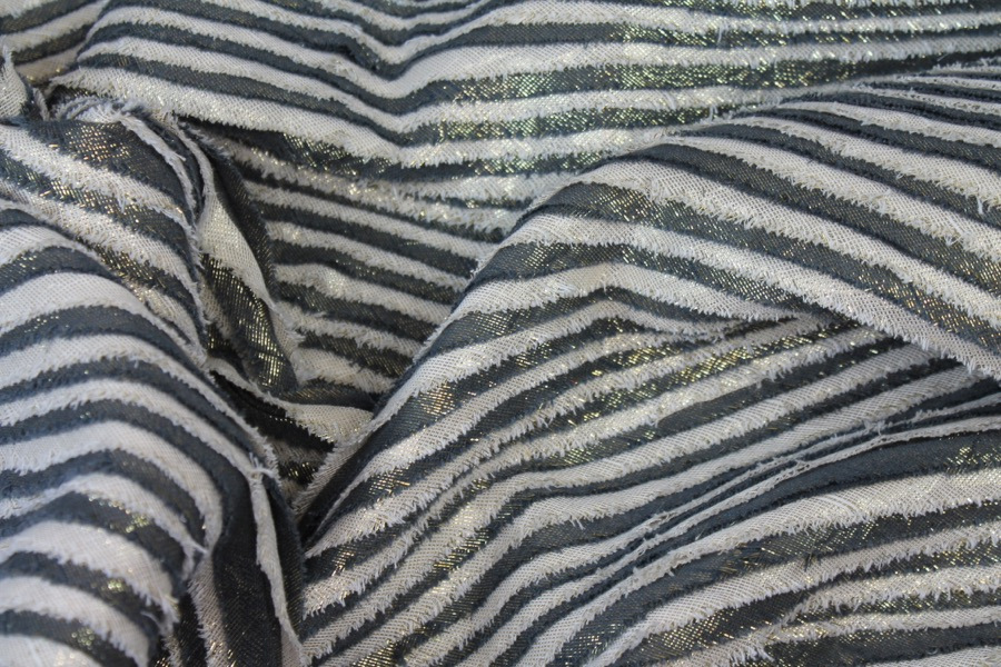 Cotton and Lurex Stripe Applique - Dark Grey, Cream and Gold fabric, image 6 of 10