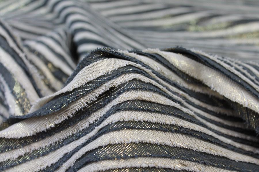 Cotton and Lurex Stripe Applique - Dark Grey, Cream and Gold fabric, image 3 of 10