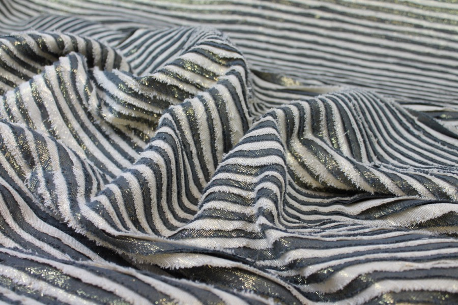 Cotton and Lurex Stripe Applique - Dark Grey, Cream and Gold fabric, image 4 of 10