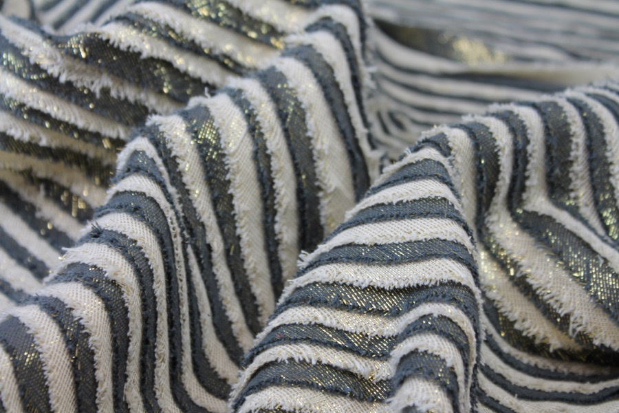 Cotton and Lurex Stripe Applique - Dark Grey, Cream and Gold fabric