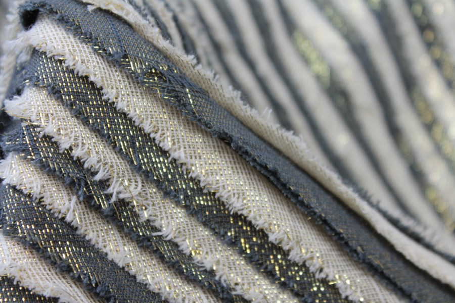 Cotton and Lurex Stripe Applique - Dark Grey, Cream and Gold fabric, image 2 of 10