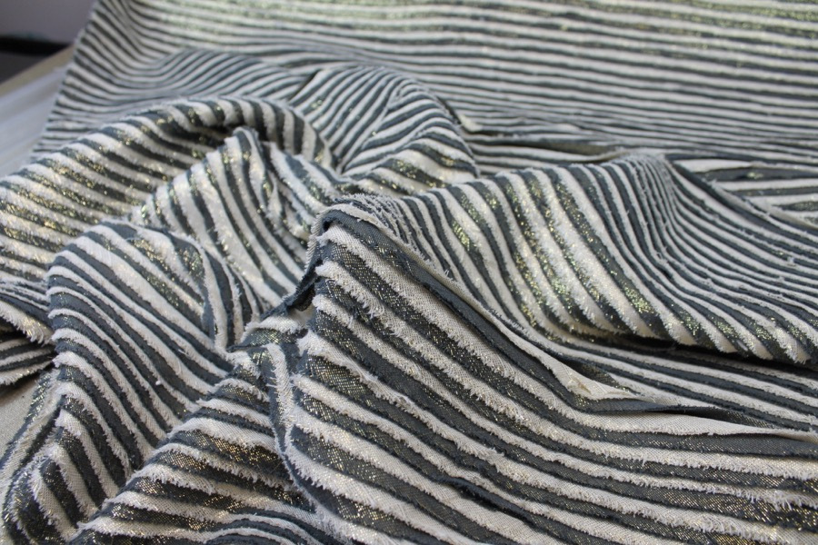 Cotton and Lurex Stripe Applique - Dark Grey, Cream and Gold fabric, image 7 of 10