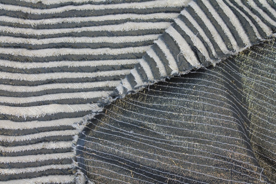 Cotton and Lurex Stripe Applique - Dark Grey, Cream and Gold fabric, image 10 of 10