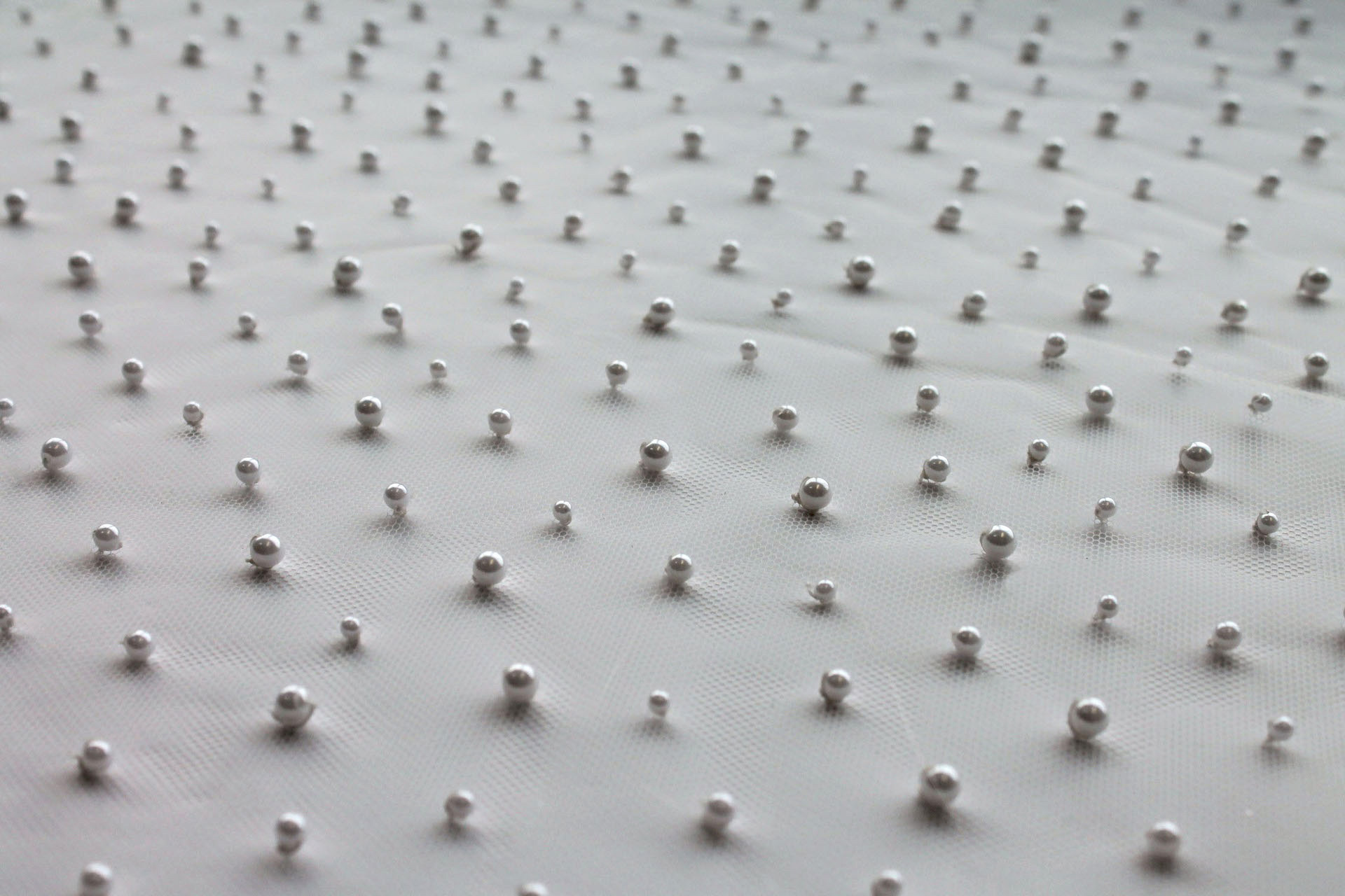 Small Ivory Pearls on Ivory Nylon Tulle fabric, image 2 of 6
