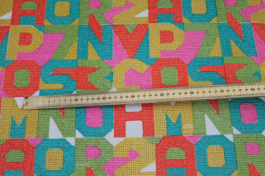 Hand Embroidered Colourful Letters on Ivory Silk Georgette fabric, image 4 of 8