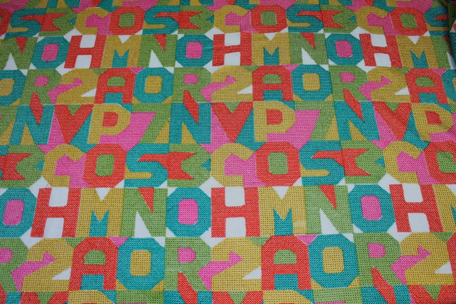 Hand Embroidered Colourful Letters on Ivory Silk Georgette fabric, image 6 of 8