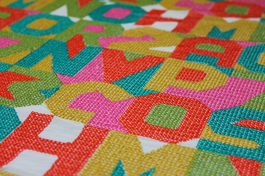 Hand Embroidered Colourful Letters on Ivory Silk Georgette fabric