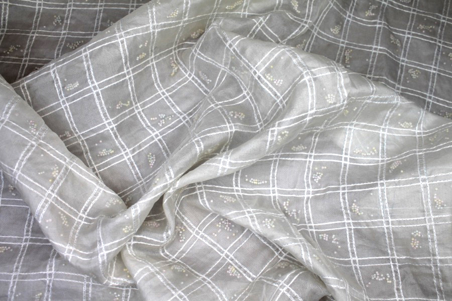 Pastel Beads Sandwiched in Silk Organza - Ivory fabric, image 5 of 8