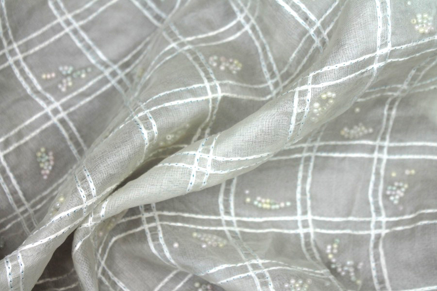 Pastel Beads Sandwiched in Silk Organza - Ivory fabric, image 6 of 8