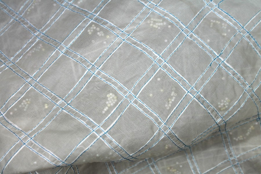 Pastel Beads Sandwiched in Silk Organza - Ivory fabric, image 2 of 8