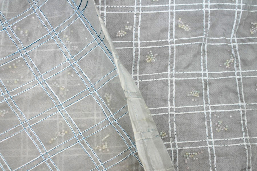 Pastel Beads Sandwiched in Silk Organza - Ivory fabric, image 4 of 8
