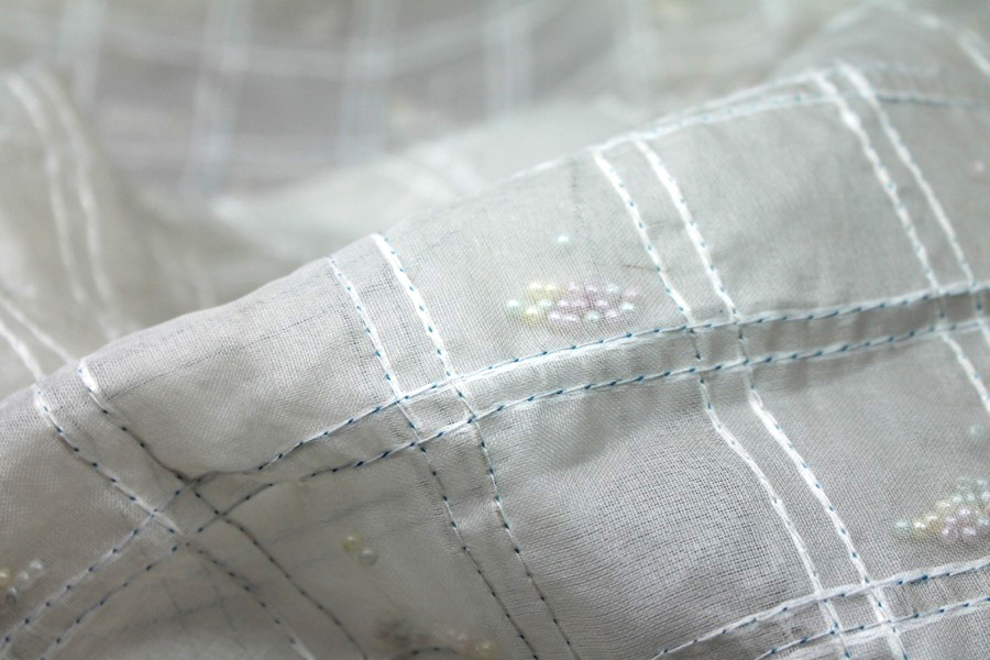 Pastel Beads Sandwiched in Silk Organza - Ivory fabric, image 3 of 8