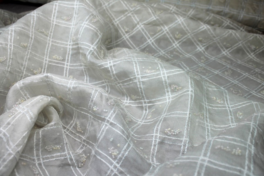 Pastel Beads Sandwiched in Silk Organza - Ivory - 0.15m Piece fabric, image 7 of 8
