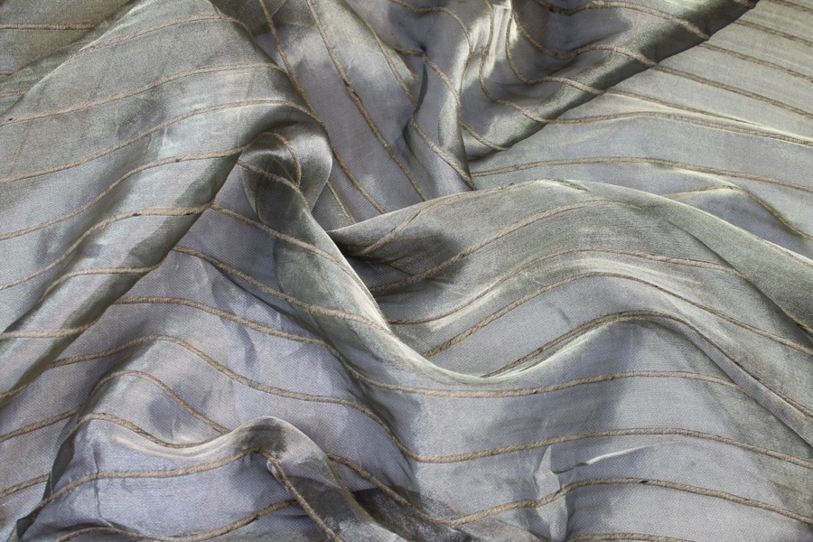 Silk Organza - Metallic Black Gold with Hessian String fabric, image 2 of 8