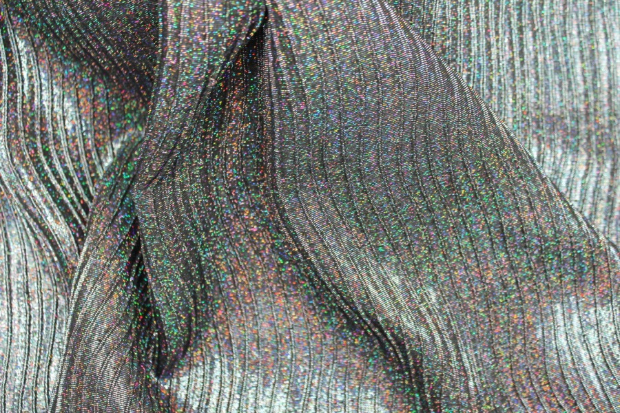 Woven Holo Brocade Fabric - Black Silver, image 5 of 7