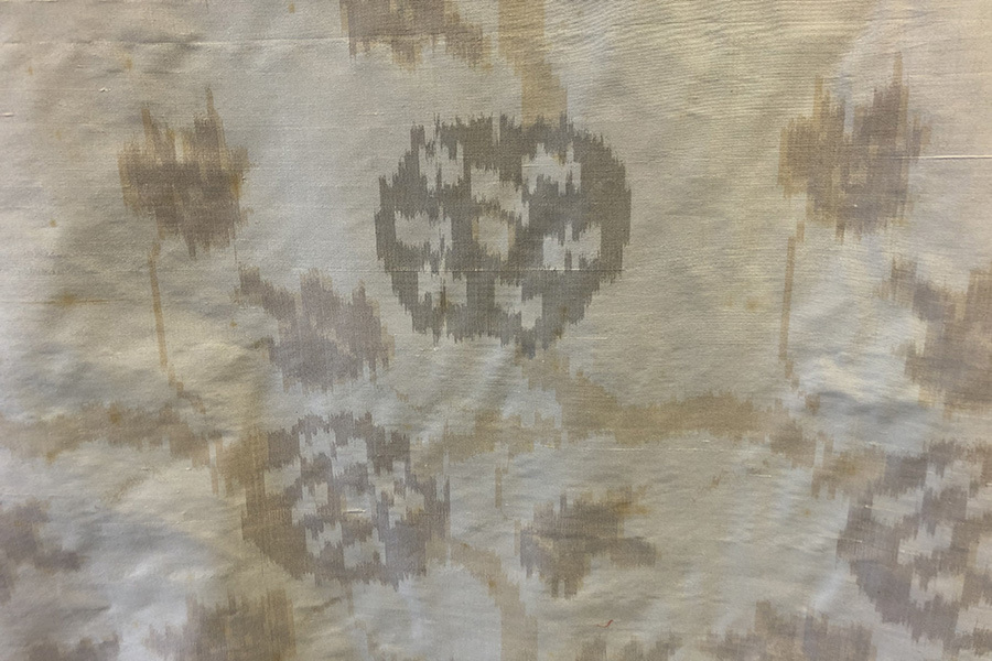 Ikat Patterned Silk Dupion - Ivory, Tan and Grey fabric, image 4 of 5