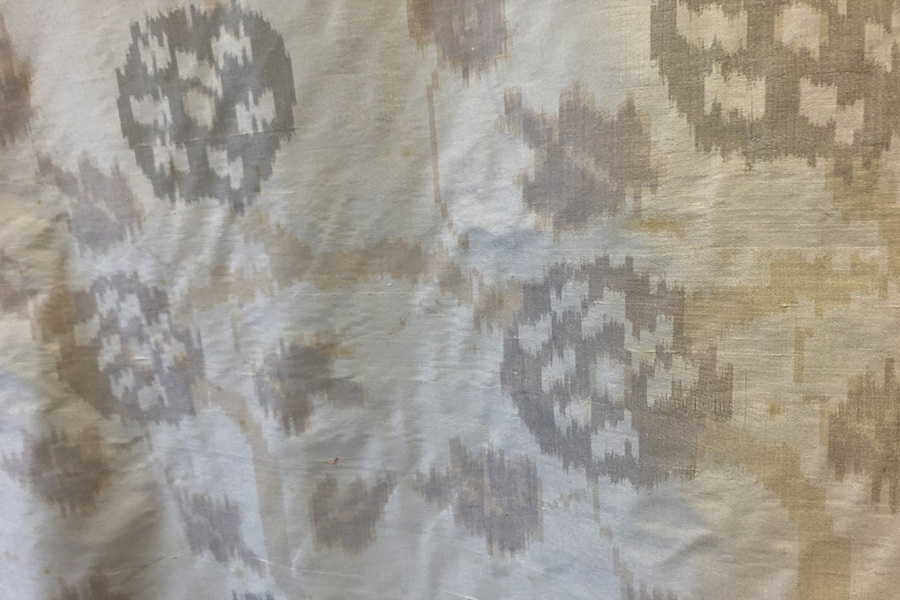 Ikat Patterned Silk Dupion - Ivory, Tan and Grey fabric, image 3 of 5