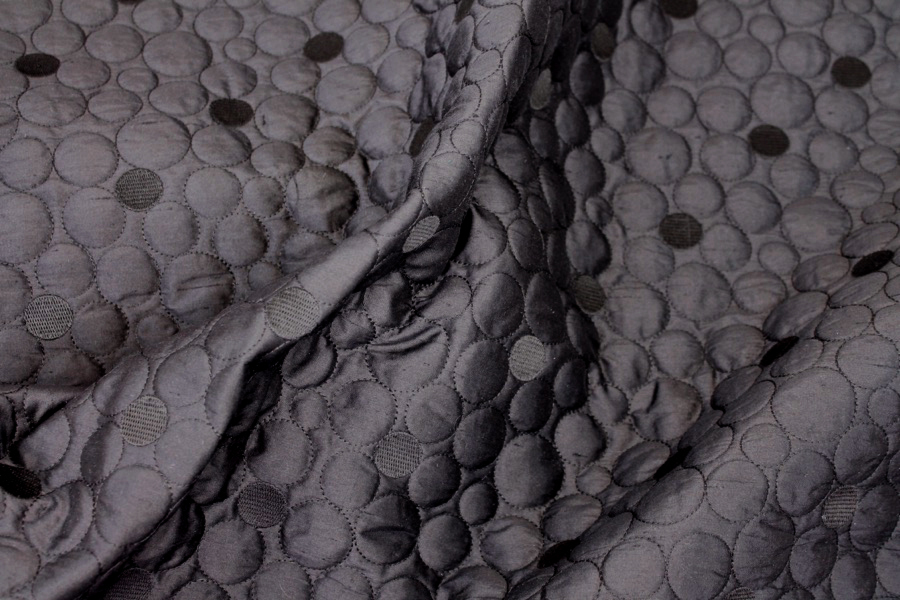 Quilted Silk Dupion - Black Circles fabric, image 2 of 6