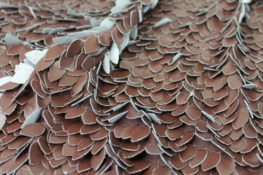 Leatherette Leaf Sequin - Brown fabric