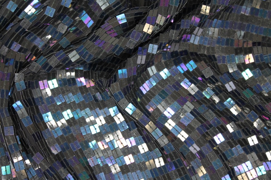 Square Sequin on Silk Chiffon Black/Blue fabric, image 6 of 7
