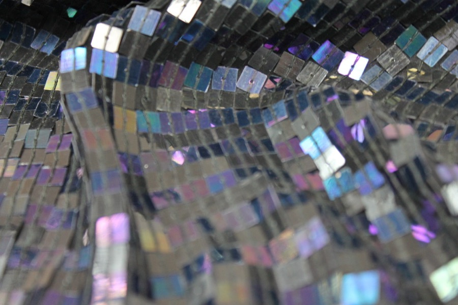 Square Sequin on Silk Chiffon Black/Blue fabric, image 2 of 7
