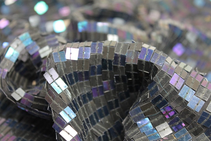 Square Sequin on Silk Chiffon Black/Blue fabric, image 4 of 7