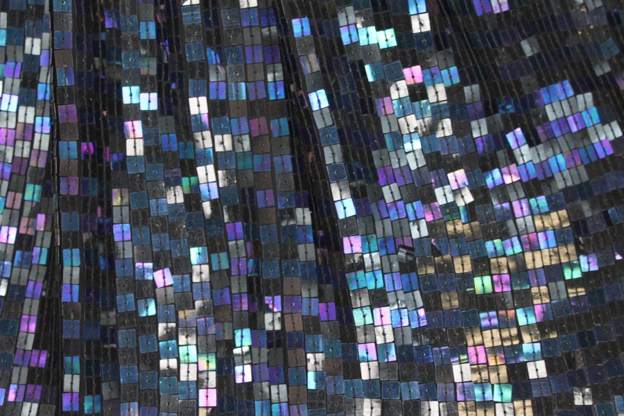 Square Sequin on Silk Chiffon Black/Blue fabric, image 5 of 7