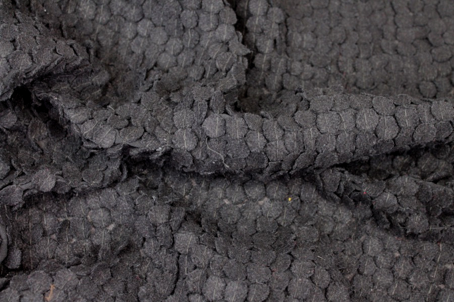 Black Wool Circles sewn onto Silk Georgette fabric, image 6 of 7