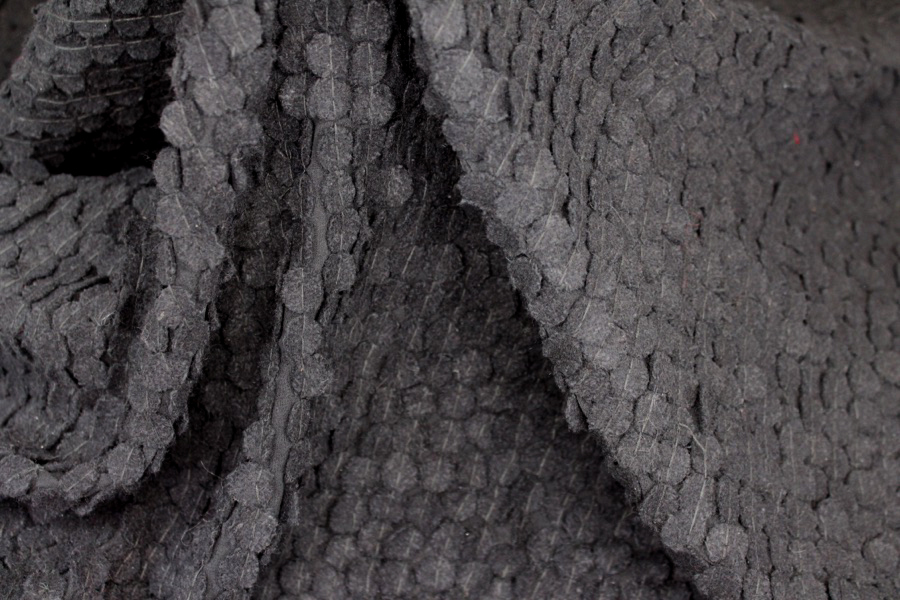 Black Wool Circles sewn onto Silk Georgette fabric, image 4 of 7