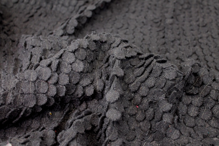Black Wool Circles sewn onto Silk Georgette fabric, image 2 of 7
