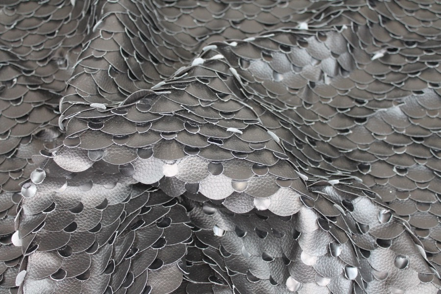 Black Leatherette Scales on Tulle fabric, image 3 of 4