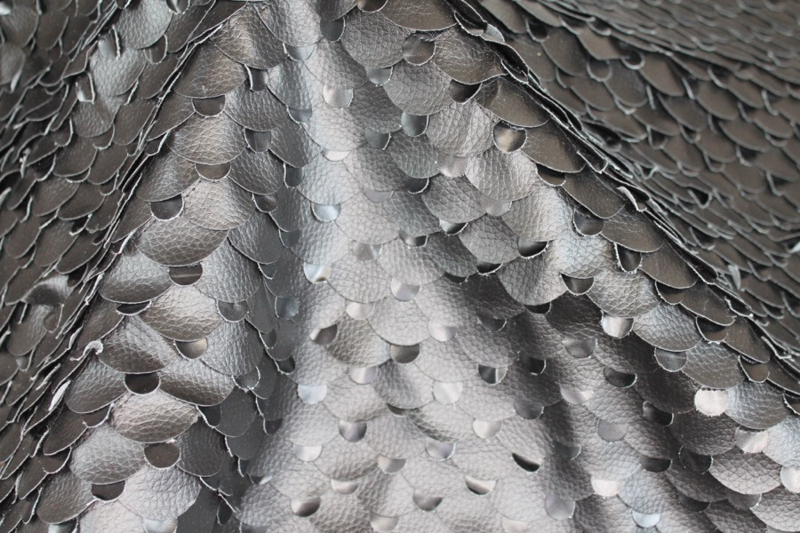 Black Leatherette Scales on Tulle fabric, image 4 of 4