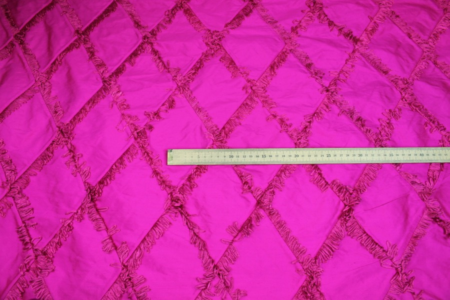 Silk Dupion with Fringed Harlequin Pintuck - Bright Pink fabric, image 3 of 6