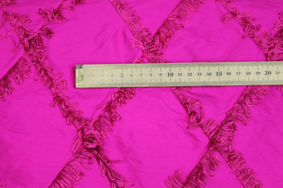 Silk Dupion with Fringed Harlequin Pintuck - Bright Pink fabric, image 2 of 6