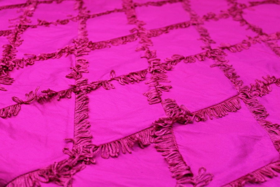 Silk Dupion with Fringed Harlequin Pintuck - Bright Pink fabric