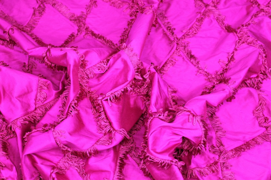 Silk Dupion with Fringed Harlequin Pintuck - Bright Pink fabric, image 4 of 6