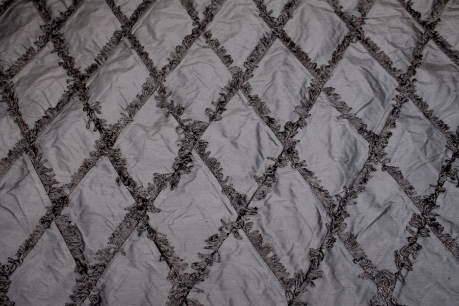 Silk Dupion with Fringed Harlequin Pintuck - Black fabric, image 2 of 8