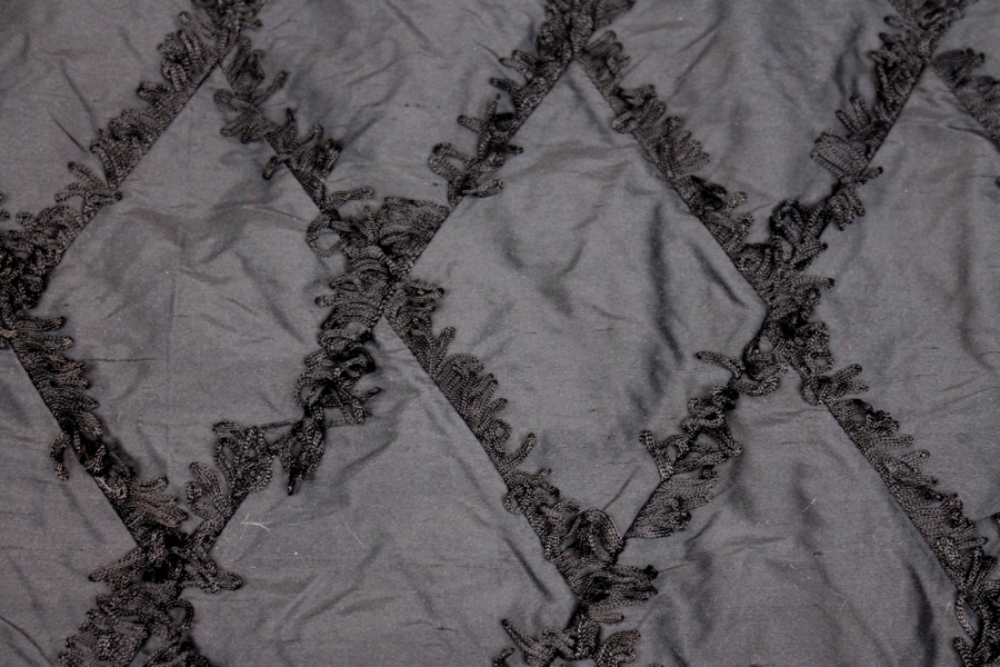 Silk Dupion with Fringed Harlequin Pintuck - Black fabric, image 6 of 8
