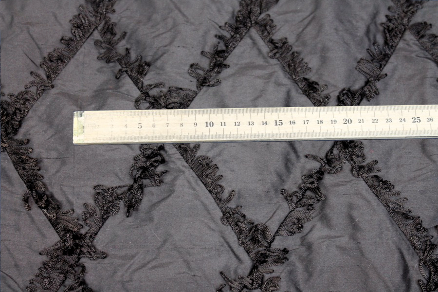 Silk Dupion with Fringed Harlequin Pintuck - Black fabric, image 3 of 8
