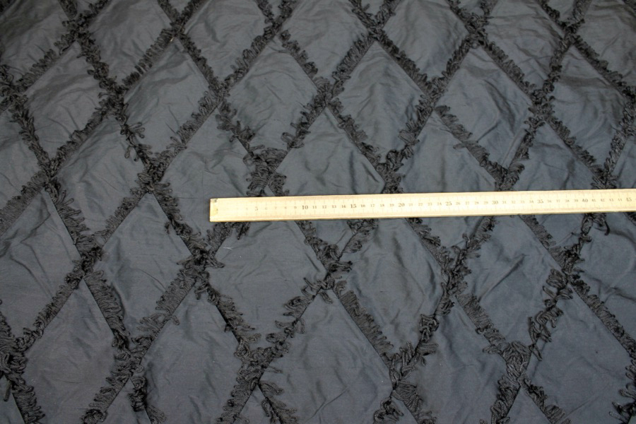 Silk Dupion with Fringed Harlequin Pintuck - Black fabric, image 4 of 8
