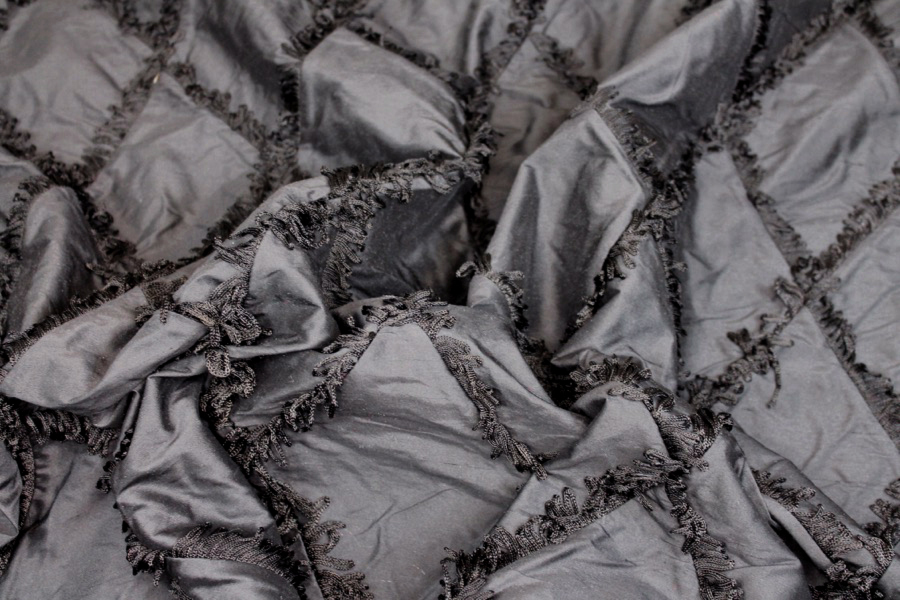 Silk Dupion with Fringed Harlequin Pintuck - Black fabric, image 8 of 8
